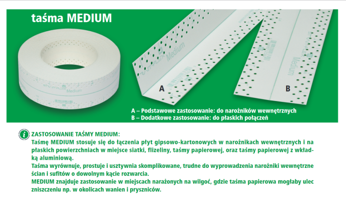 Taśma USA do łączeń płyt gk MEDIUM 10mb zielona