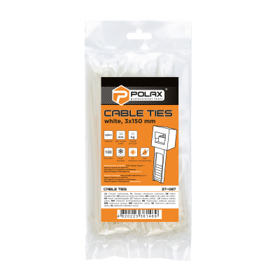 Zacisk plastikowy (opaska) Polax nylon 3 x 150mm, biały 100 szt. (37-087)